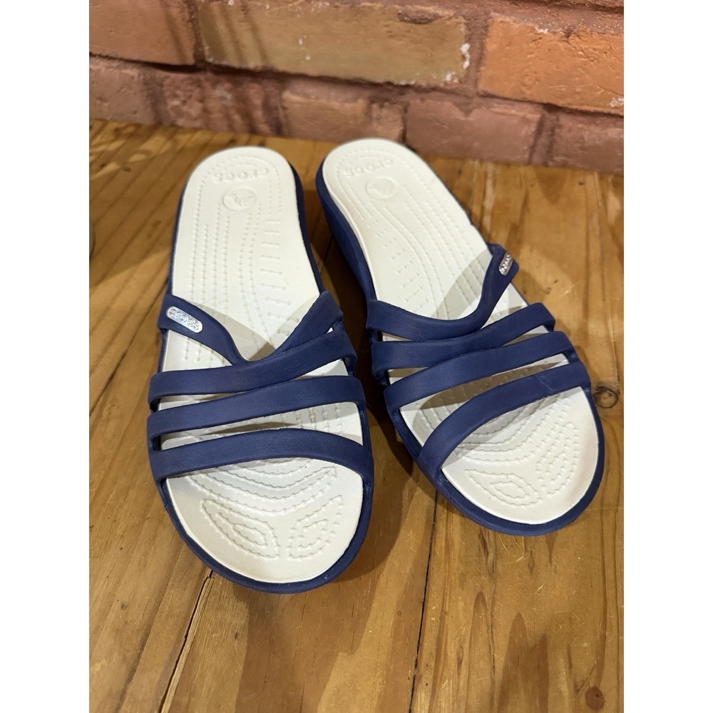 Crocs Rhonda Women's Size 6 Navy Strappy Sandals Wedges Slip On Waterproof